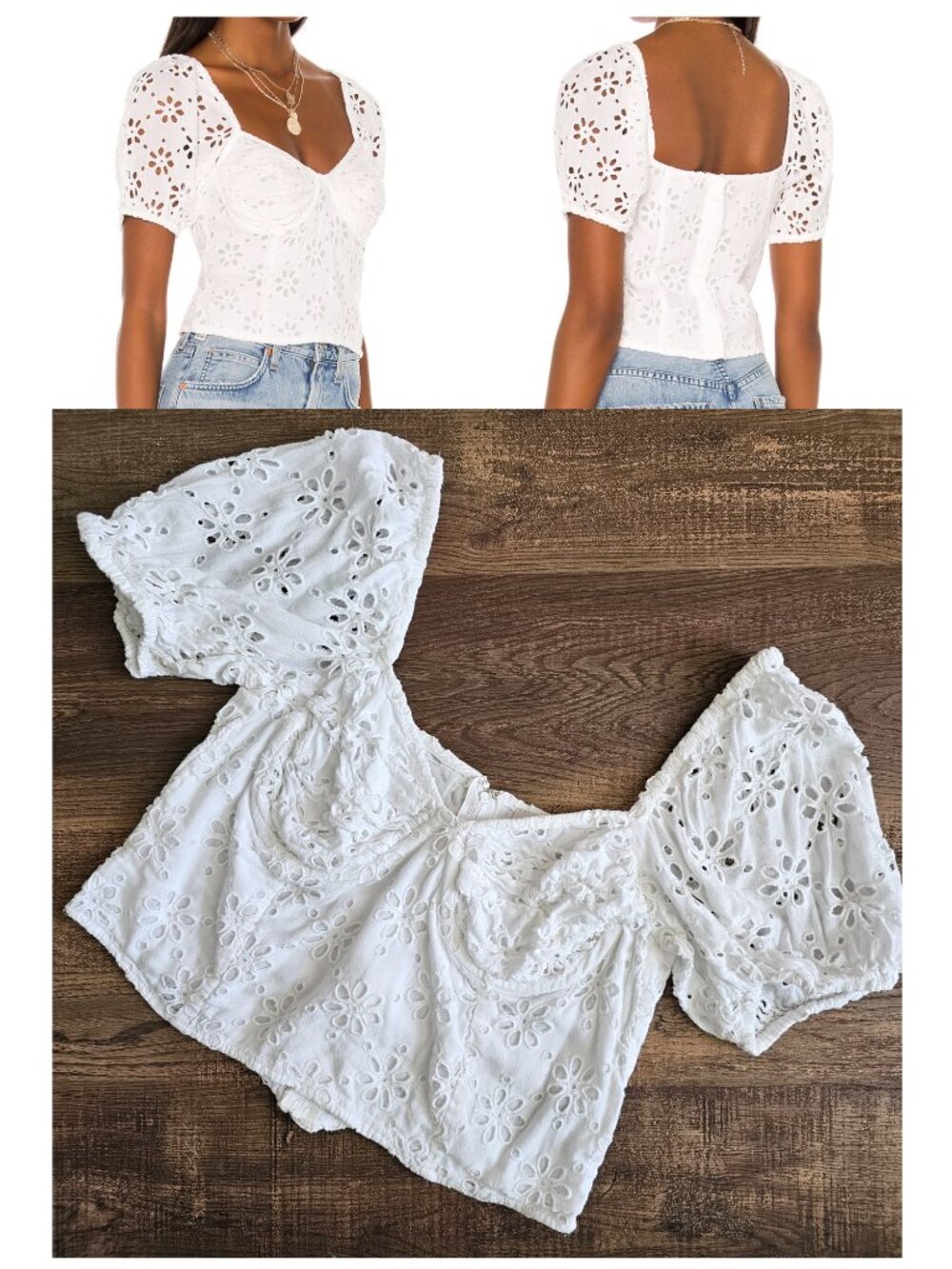 Amuse Society Short Sleeve Eyelet Golden Light Crop Top, M, White